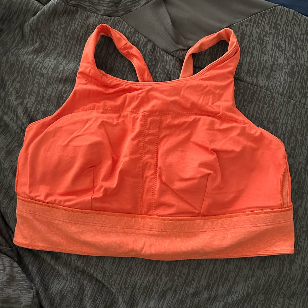 Lululemon Bright Orange High-Neck Sports Bra with Racerback Design
